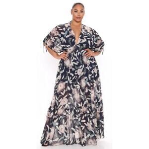 Fashion Nova Farrah Floral Maxi Dress - Navy/Combo - 2X